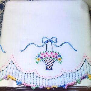 Cotton pillowcases beautifully hand embroidered. No maker tag..